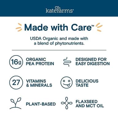 KATE FARMS Organic 1.0 Sole-Source Nutrition Shake, Vanilla, 16g Protein, 27 Vitamins and Minerals, Meal Replacement, Protein Shake, 11 oz (12 Pack) - Image 7