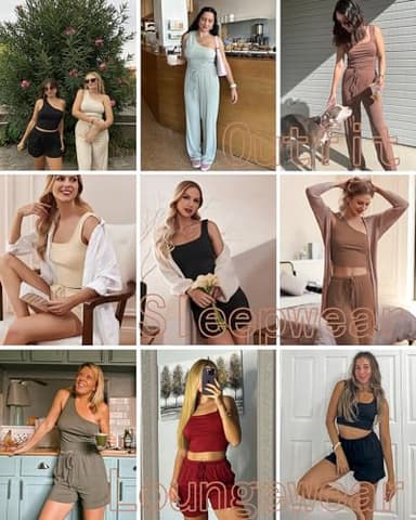 Ekouaer Womens 4 Piece Lounge Sets Ribbed Knit Crop Tank Top and Shorts Pants Casual Outfits Dark Grey - Image 5