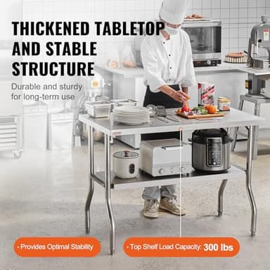 VEVOR Commercial Worktable Workstation 48 x 24 Inch Folding Commercial Prep Table, Heavy-duty Stainless Steel Folding Table with 772 lbs Load, Kitchen Work Table, Silver Stainless Steel Kitchen Island - Image 5