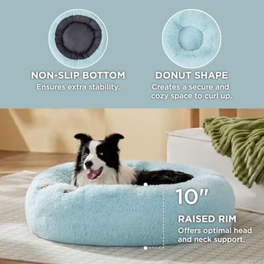 Bedsure Calming Dog Bed for Large Dogs - Donut Washable Large Pet Bed, 36 inches Anti-Slip Round Fluffy Plush Faux Fur Dog Bed, Fits up to 100 lbs Pets, Aqua Blue - Image 2