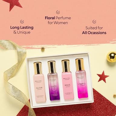 BellaVita Luxury Women's Perfume Gift Set (4x20ml) | Notes of Floral, Sweet, Spicey Red Fruit, Vanilla & Musk | DATE, SENORITA, GLAM & ROSE | French Parfum Collection Gift Set - Image 3