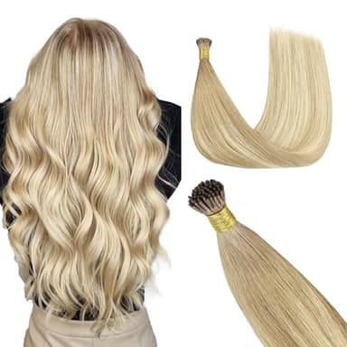 GOO GOO I Tip Hair Extensions Real Human Hair, 22inch 50g 50S, Cold Fusion I Tip Hair Extensions, Invisible Remy Hair Extensions, 18ET90A Natural Blonde Balayage - Image 1