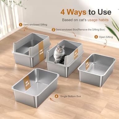 Stainless Steel Sifting Litter Box, 23.6" L x 15.7" W x 13" High Sided Metal Sifting Cat Litter Box for Pine Pellets, Enclosed Sifting Box with Lid, Anti-Leakage, Easy Clean for Big and Multiple Cats - Image 5