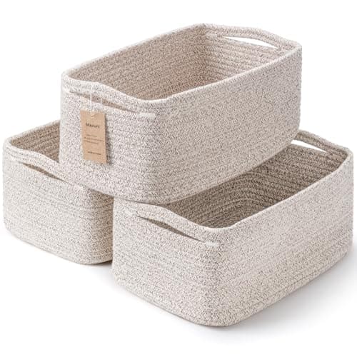 Maxuni 3-Pack Small Storage Baskets for Organizing | Woven Shelf Toy Basket | Rope Baskets for Gifts Empty | Closet Organizer Bins with Handles | Cube Decorative Box | 11.8×7.8×5.1” | Mixed brown - Image 1