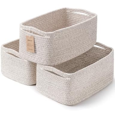 Maxuni 3-Pack Small Storage Baskets for Organizing | Woven Shelf Toy Basket | Rope Baskets for Gifts Empty | Closet Organizer Bins with Handles | Cube Decorative Box | 11.8×7.8×5.1” | Mixed brown - Image 1