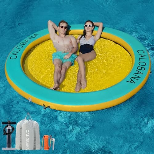 CALOBANA 8' x 8' Heavy Duty Floating Hammock for Multi Person Party Lake Floating Island with Mesh Water Rafts for Lake Tanning Pool Lounger Float for Adults Round Float Mat - Image 1