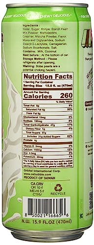 O's Bubble Gummy Boba Latte Canned Bubble Tea Drink With Chewy Boba Pearls (Konjac), 22% whole milk blend, 470ml(15.9 fl oz/can), MATCHA, (Pack of 12) - Image 2