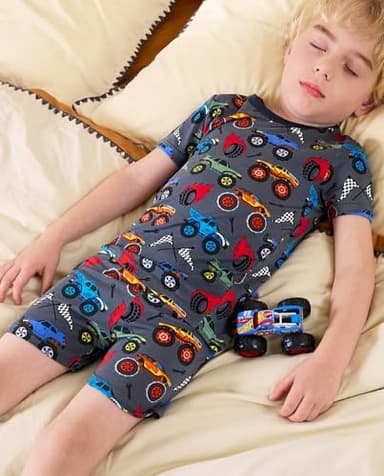 babee Reshinee Bamboo Viscose Toddler Truck Pajamas Boys Girls Kids Baby Cool Short Summer Pjs Set 4-5T Two Piece - Image 7