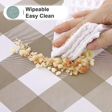 misaya Rectangle Waterproof Vinyl Table Cloth, Buffalo Flannel Backed Tablecloth, Wipeable Plastic Table Cover for Fall, Thanksgiving (52" x 70", Khaki and White) - Image 6