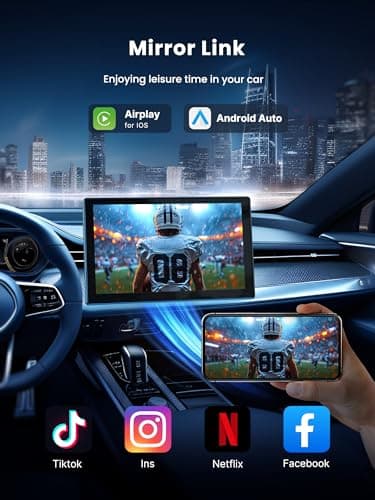 Portable CarPlay Screen for Car, 9'' Wireless Apple CarPlay & Android Auto Screen for Car, 4K Dash Cam, 1080P Backup Camera, GPS Navigation/Bluetooth/FM/Siri Voice Control for All Vehicles - Image 3