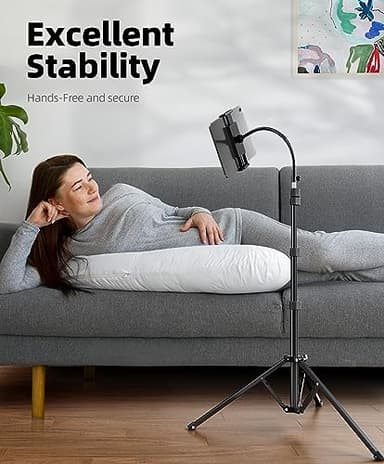 Weilisi Heavy Duty Tablet Tripod Stand 82” Tall, Floor Stand with Remote and Adjustable Gooseneck for Watching/Stream/Recording, Tripod for iPad Pro 12.9”/Kindle/iPhone, and All 4.5-13” Tablet/Phone - Image 2