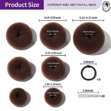 Teenitor Donut Hair Bun Maker Set - 7 Rings (1 Extra-Large, 2 Large, 2 Medium, 2 Small), 5 Elastic Bands, 20 Hair Pins, Dark Brown - Image 7