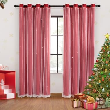 XiDi Red Black Out Curtains for Bedroom Windows Girls Bedroom Decor, Unicorn Curtains for Kids Room 2 Panel 34/72/2 - Image 1