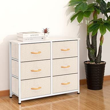 AZL1 Life Concept 6 Drawers Fabric Dresser, Tower Dresser for Bedroom, Hallway, Nursery, Entryway, Closets, Sturdy Metal Frame, Wood Tabletop, Easy Pull Handle, Ivory - Image 4
