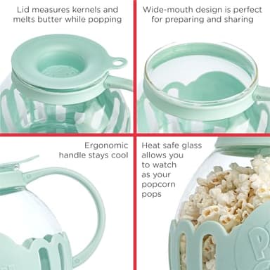 Ecolution Patented Micro-Pop Microwave Popcorn Popper with Temperature Safe Glass, 3-in-1 Lid Measures Kernels and Melts Butter, Made Without BPA, Dishwasher Safe, 3-Quart, Aqua - Image 6