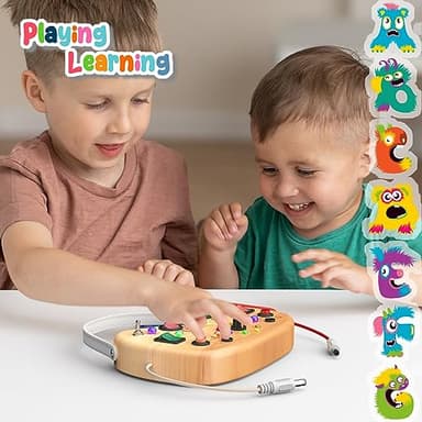 Montessori Toddler Busy Board Sensory Toys for Toddlers Wooden Autism Sensory Toy, Toddler Switch Board with 17 LED Lights for Kids 1-6 Year Olds to Develop Fine Motor Skills. - Image 4