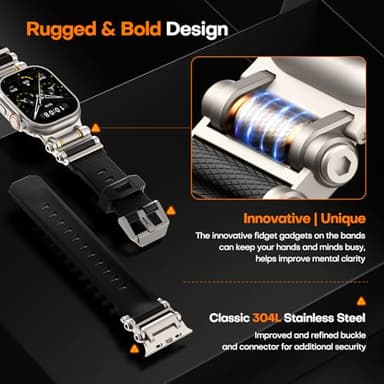 TAURI Silicone for Apple Watch Bands Ultra 3/2/1 49mm [Liquid Silicone Strap + Stainless Steel Metal Connector] Sport Band for Series 11/10/9/8/7/6/5/4/ SE3/2 46/45/44mm Men, Black - Image 5