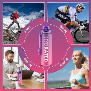 QLUR Water Bottle with Straw, 32oz Motivational Water Bottles with Time Marker to Drink, Tritan BPA Free, 1L Sports Water Bottle with Carry Strap LeakProof for Women Gym Fitness Outdoor (1 Pack) - Image 7