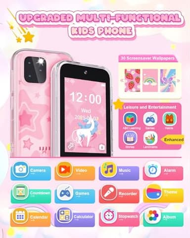 Kids Smart Phone for Girls, 3.5'' Touchscreen Kid Phones Toys for Girls 3 4 5 6 7 8 Years Old, Christmas Birthday Gift for Ages 3-8, Toddler Phone with Dual Camera, Music Player, Game, Habit Tracker - Image 2