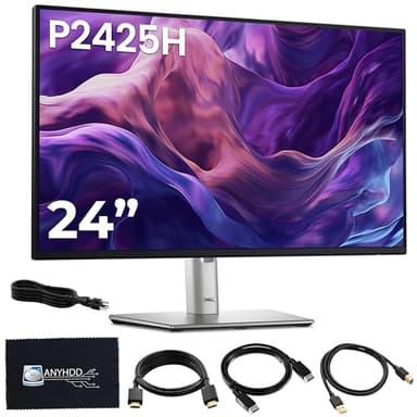 Dell P2425H Computer Monitor Screen 24" 16:9 IPS Display 100Hz w/Stand - 1 Year Warranty, Full HD, 1920 x 1080 with Power Cord + DisplayPort Cable + HDMI Cable + USB 3.0 Cable + Microfiber Cloth - Image 1