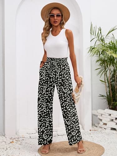 Heymoments Women's Wide Leg Lounge Pants with Pockets Black Leopard Medium Lightweight High Waisted Adjustable Tie Knot Loose Comfy Casual Trousers - Image 5