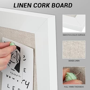 Board2by White Cork Board Bulletin Board with Linen, Wood Framed 30" x 20" Corkboard, Office Board for Wall Decor, Wall Mounted Pin Board Picture Board with 20 Pushpins for School, Home & Office - Image 5