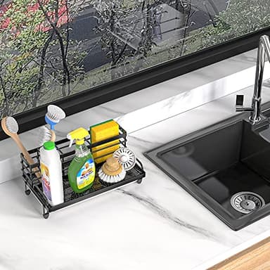 Cisily Large Kitchen Sink Caddy Organizer, Rustproof Non-Slip Soap Dish Dispenser Brush, Sponge Holder for Kitchen Sink, Kitchen Organization and Storage, Home Essentials Accessories（Black） - Image 8