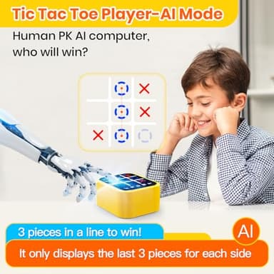 Focfundier Rechargeable Tic Tac Toe Game Box, Upgraded 5 Fun Brain and Memory Games, Compact Handheld Game Console, Portable Puzzle Travel Game Ideal Gifts for All Ages 3+ (Yellow) - Image 3