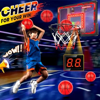 Indoor Basketball Hoop Pro, Mini Basketball Hoop Over The Door with LED Light/Scoreboard/4 Balls- Upgraded Anti-Impact Backboard, Basketball Toys Gifts for 6 7 8 9 10 11 12 Year Old Boys - Image 3
