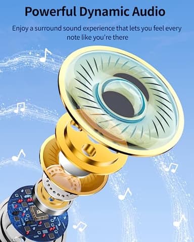 PocBuds Bluetooth Headphones Wireless Earbuds 80hrs Playtime Wireless Charging Case Digital Display Sport Ear Buds with Earhook Deep Bass IPX7 Waterproof Over-Ear Earphones for Phone Laptop Beige - Image 5