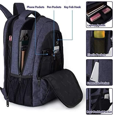 MATEIN Large College Backpack, Sturdy Computer Backpack with USB Charging Port Fits 17 inch Notebook, Carryon Luggage Travel Laptop Bag for Business Men and Women Christmas New Year Gift, Blue - Image 6