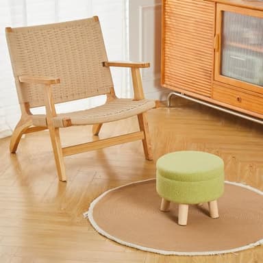 Wimarsbon Storage Ottoman, Modern Round Footrest with Soft Padded Seat, Teddy Velvet Footstool with Wood Legs, Accent Small Table or Plant Stand for Hallway, Living Room (Brilliant Green) - Image 6