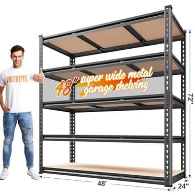 REIBII 48" W Garage Shelving 3020LBS Storage Shelves 5 Tier Heavy Duty Shelving Adjustable Garage Shelves for Basement, Warehouse, Commercial, Easy Assemble, 48" W x 72" H x 24" D - Image 2