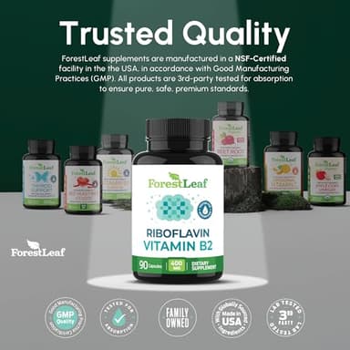 ForestLeaf Vitamin B2 Riboflavin 400mg - Energy, Skin & Cellular Health Supplement - Nervous System Support - Vitamin B 2 VIT B - Non-GMO & Gluten Free - B2 Vitamin 400mg Vegetable Capsules, 90 Count - Image 7
