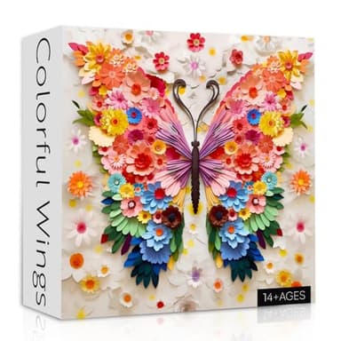 Butterfly Puzzles for Adults 1000 Pieces, Challenging Colorful Flower Butterflies Puzzles with Paper Art, Difficult Animal Plant Jigsaw Puzzles for Adults - Image 1
