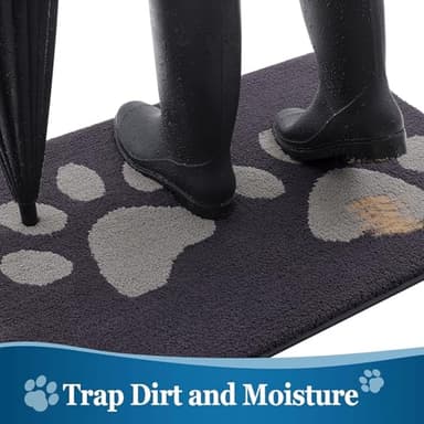 Buganda Dog Door Mat for Muddy Paws, Absorbent Dirt Trapper Washable Indoor Doormats, Non Slip Low-Profile Mud Mat for Dogs, Front Entrance Doormat for Inside Floor (30x20 Inches, Dark Grey) - Image 3