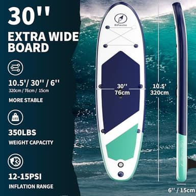 Inflatable Stand Up Paddle Board with SUP Accessories & Backpack. Paddle Boards for Adults. Non-Slip Deck, Wide Stance, Bottom Fin - Image 2