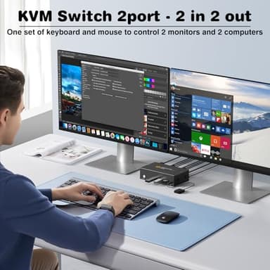 8K HDMI KVM Switch 2 Monitors 2 Computers,8K@60HZ USB3.0 Dual Monitors KVM Switches for 2 PC/Laptops Share Mouse Keyboard and 2 Screens,with 2 USB Cables/Controller,EDID Adapative,Plug&Play - Image 6