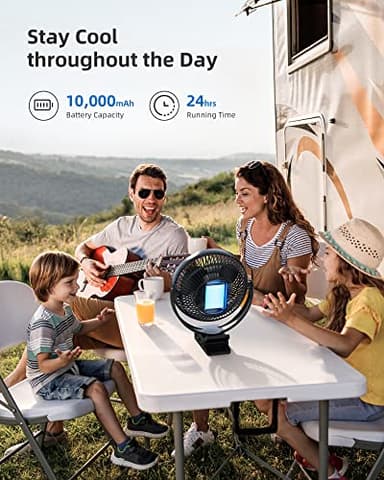 Koonie 10000mAh Clip on Fan Rechargeable, 8-Inch Battery Operated Desk Fan, USB Fan, 4 Speeds, Strong Airflow, Sturdy Clamp for Golf Cart Office Desk Outdoor Travel Camping Tent Gym Treadmill,Black - Image 4