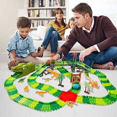 BEMITON Dinosaur Toys Race Car Track, Create a Dinosaur World Road Race, Flexible Dinosaur Track Toys Set, Christmas Birthday Gifts for 3 4 5 6 7 Years Old Boys Girls Kids - Image 2