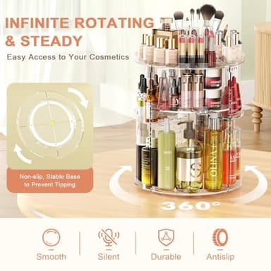 Auxmir Rotating Makeup Organizer, DIY 7 Adjustable Layers Spinning Skincare Organizer, Bathroom Organizer with Brush Holder Perfume Tray, Multi-Function Storage Carousel for Vanity Bathroom Countertop - Image 5