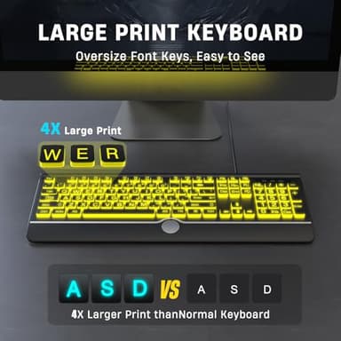 KOPJIPPOM Large Print Backlit Computer Keyboard, USB Full Size Wired Keyboards with 7-Colors Backlight, Wrist Rest, Light Up Keyboard for Windows, PC, Laptop - Easy to See, Easy to Setup - Image 4