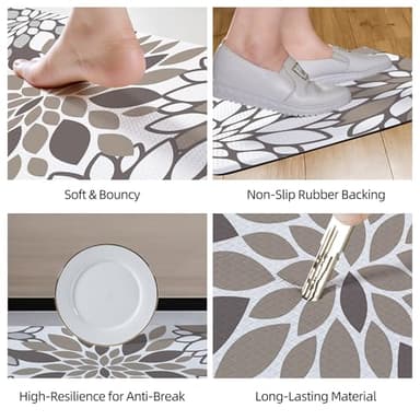 Cusugbaso Anti Fatigue Kitchen Mats, Cushioned Boho Farmhouse Kitchen Rugs Set of 2 - Brown Bohemian Decor - Non Slip PVC Comfort Standing Desk Mats for Floor, Office, Laundry 17"x27"+17"x47" - Image 3