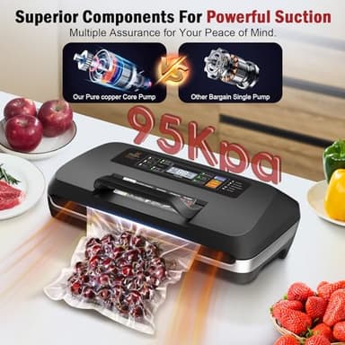 95kpa Vacuum Sealer Machine,Easy-Lock Handle,Built-in Cutter,1 Bag Rolls and 10 Pre-cut Bags - Image 2