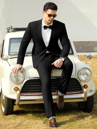 WEEN CHARM Men's Suits Slim Fit 2 Piece Black Tuxedo One Button Wedding Groom Prom Party Blazer Pants Set - Image 2