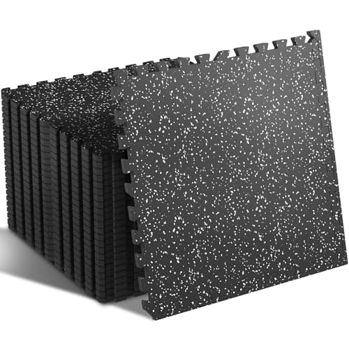 SUPERJARE 0.4'' Thick 24 Pcs 96 Sq Ft Rubber Top Exercise Equipment Mats, High Density EVA Foam Mats with Rubber Top, Interlocking Gym Flooring for Home Gym, Protective Workout Mat, Black/Grey - Image 1
