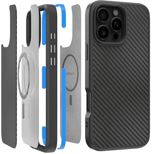 LONLI 2.0 - for iPhone 16 Pro Max Case - The Toughest Aramid Fiber Magnetic Protective Phone Cover - [360° Shock-Absorbent Bumper and Inner TPE Frame] - [Compatible with Magsafe] - Aramid Fiber - Image 1