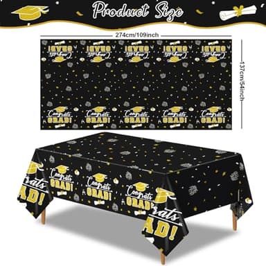 FLUBARE 3Pack Graduation Decorations Class of 2025, Graduation Talecloth Party Decorations, Plastic Waterproof Black and Gold Tablecloth for Party Supplies - Image 2