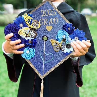 Gersoniel 12 Sheets Glitter Construction Paper for Grad Caps 10" x 10" 250 GSM Cardstock Graduation Hat Decorations for DIY Grad Caps Toppers Craft(Royal Blue) - Image 5