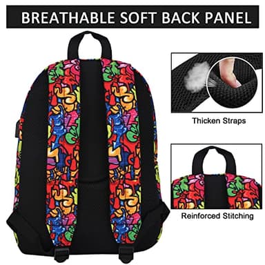 SUPACOOL Casual Laptop Backpack for Men and Women, Backpack for College, USB Charging Port, Lightweight Pack Back(Graffiti) - Image 6